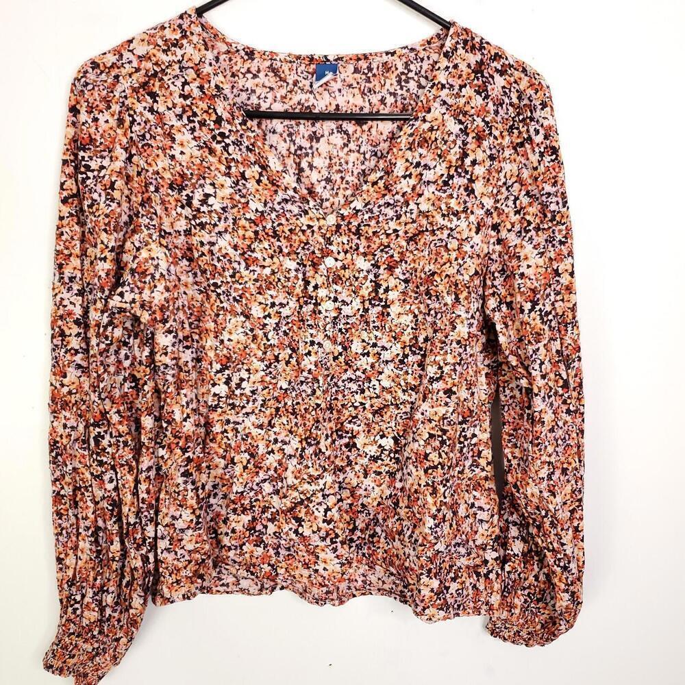 Old Navy Top Womens M All OVer Florals Spring Colorful V Neck Popover Bloom